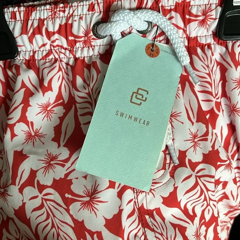 Class Club Starting Out Boys Hibiscus Palm Print Floral Coastal Swim Shorts 6/7